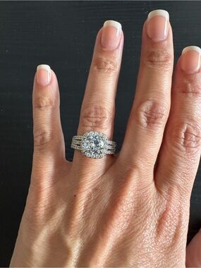 Elegant Silver-Tone steel Halo Ring with Round Center Stone